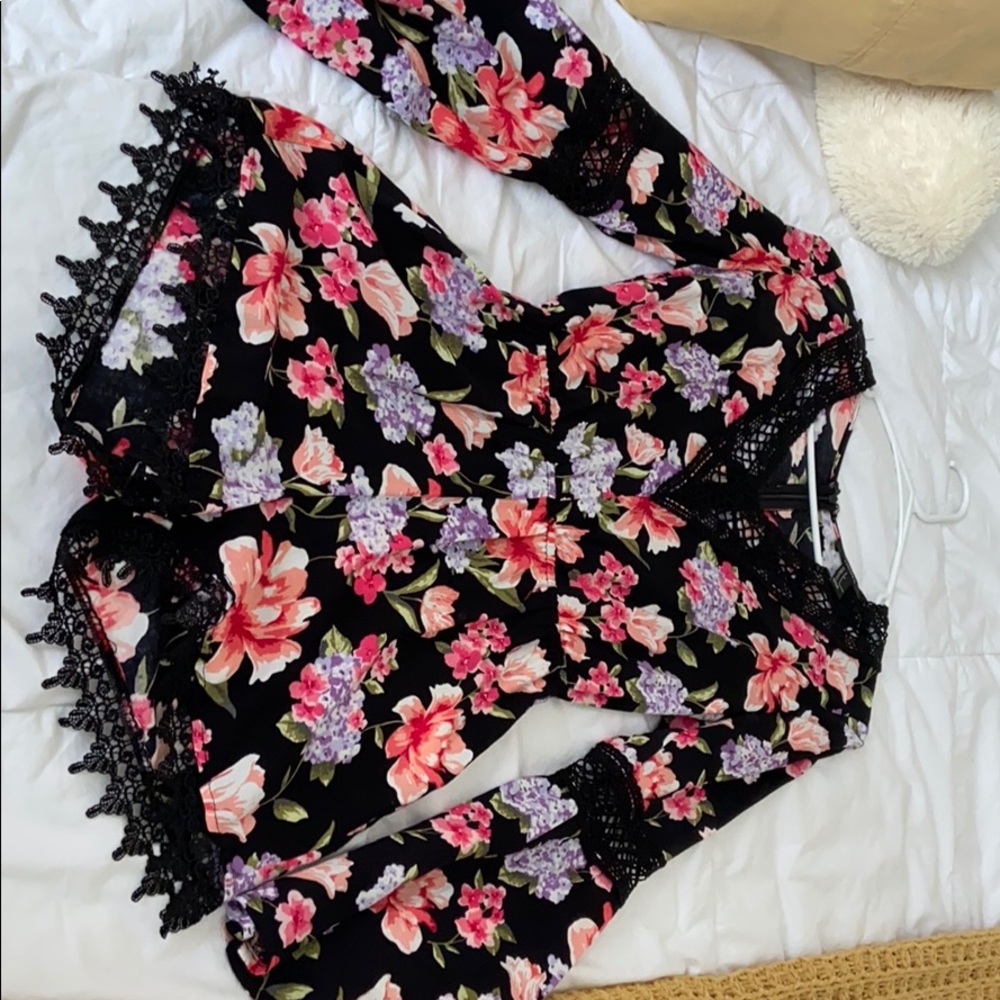Mini black flowered romper